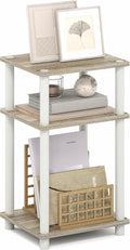 Furinno Turn-N-Tube Side Table, 3-Tier End Table with Open Shelf, Toolless Assembly Night Stand, Bedside Table, for Living Room, Bedroom, Light Oak