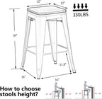 Alunaune 30" Metal Bar Stools Set of 2 Stackable Counter Height Barstools Backless Industrial Kitchen Bar Chairs with Wooden Seat-Matte Black