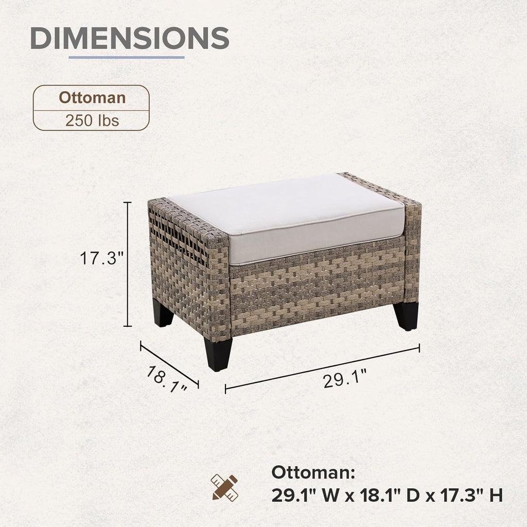 COOS BAY Modern 2 Piece Wicker Outdoor Ottomans, Patio Ottoman Foot Rest Set for Couch with Removable Cushions, 29.1" W x 18.1" D x 17.3" H, Brown/Gray