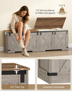 Hzuaneri 59" Farmhouse Storage Chest and Bench | 70 Gal | 330lb Seat | Soft-Close Hinges | Greige Wooden | Shoe and Blanket Storage for Bedroom, Living Room, Entryway | Easy Assembly | SB15005X