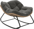 Outsunny Papasan Rocking Chair, Wicker Oversized Indoor Outdoor Rocking Papasan Chair with Cushion, PE Rattan Outdoor Rocker Egg Chairs for Living Room, Garden, Patio, Balcony, Dark Gray