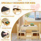 Kids Table and Chair Set, Wooden Activity Table with Storage Drawer, Detachable Tabletop for Toddlers Drawing, Reading, Art Crafts, Kids Learning Table and Chair Set for Home, Playroom (Wood color)