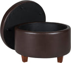 HomePop 24" Round Leatherette Storage Ottoman - Chocolate Brown