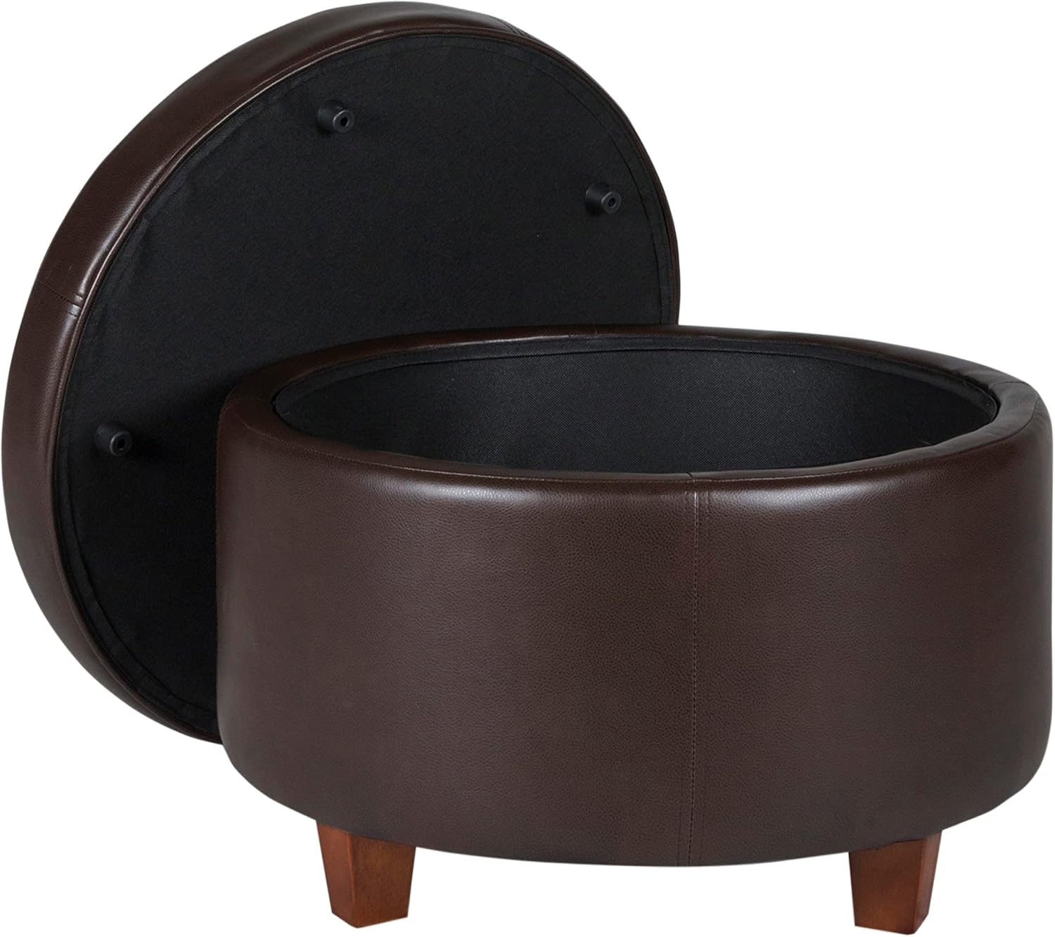 HomePop 24" Round Leatherette Storage Ottoman - Chocolate Brown