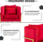 Velvet Accent Barrel Chairs Set of 2, Modern Arm Club Chair Set with Pillow for Living Room/Bedroom/Guest Reception, Channel Tufted, Gold Finish Base, Red