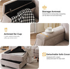 85" Sectional Sofa Couch with Storage Ottoman,L Shaped Couch with Armrest Organizer,3-Seater Sofa,Small Modular Couches for Living Room,Bedroom,Apartment,Chenille,Khaki