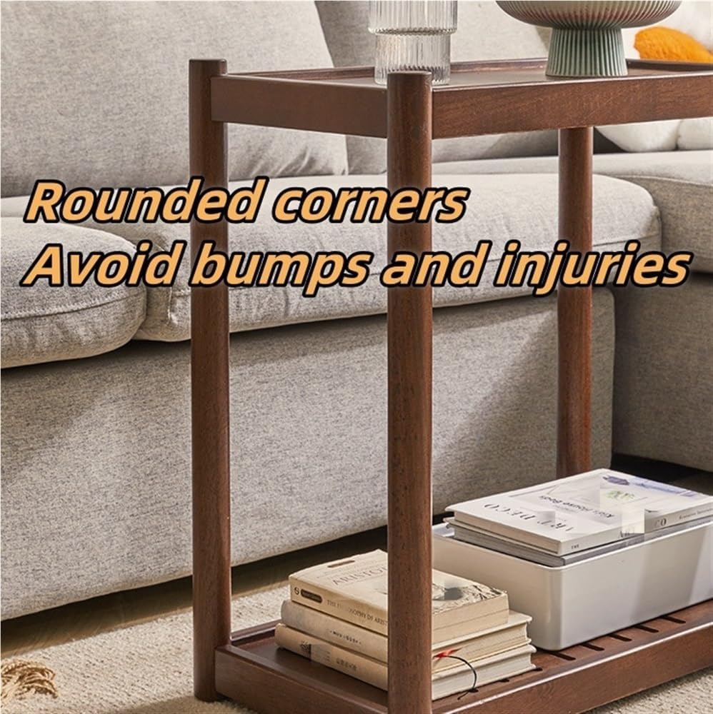 Rolling Wooden End Table with Wheels, Multifunctional 2 Tier Storage Nightstand for Bedroom and Living Room, Perfect for Small Spaces
