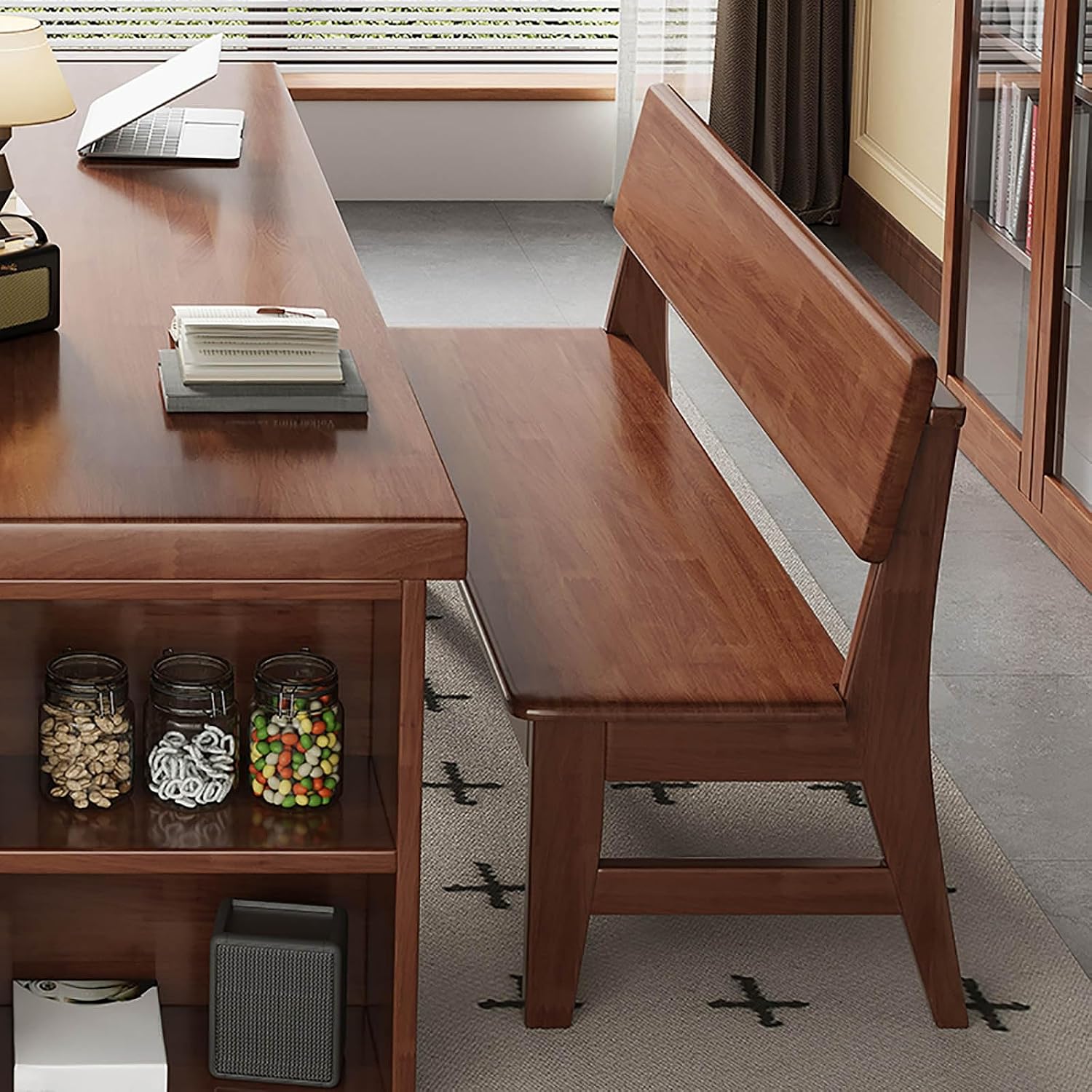 Farmhouse Wood Dining Bench 47.2/55.1/63in Kitchen Bench with Back Shoe Bench Entryway Bench Sturdy Comfortable End of Bed Bench for Bedroom Living Room Dining Room Patio Hallway(Walnut,47.2in)