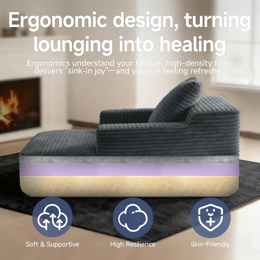 45" Cloud Chair, Corduroy Chaise Lounge Indoor | Single Sofa Bed, No Assembly, Ergonomic Support, Compact Size for Dorms, Apartments and Bedrooms,Reading Nooks & Study Spaces