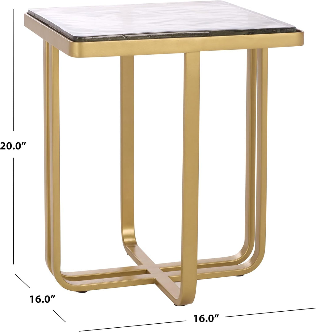 SAFAVIEH Couture Collection - Dominic Brass Stainless Steel Accent Table, Sculptural Modern Side Table, Cast Glass Top, Fully Assembled (SFV7919A)