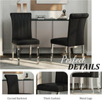 ACEDÉCOR Modern Dining Chairs Set of 6, Black Leather Dining Room Chairs with Silver Stainless Steel Legs, Upholstered Chairs with High Back and Metal Chrome Legs for Kitchen/Living Room/Restaurant
