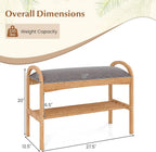Giantex Shoe Rack Bench, Bamboo 2-Tier Entryway Bench with Padded Cushion, Shoe Storage Bench for Hallway, Closet, Foyer, Living Room, Bedroom, Mudroom