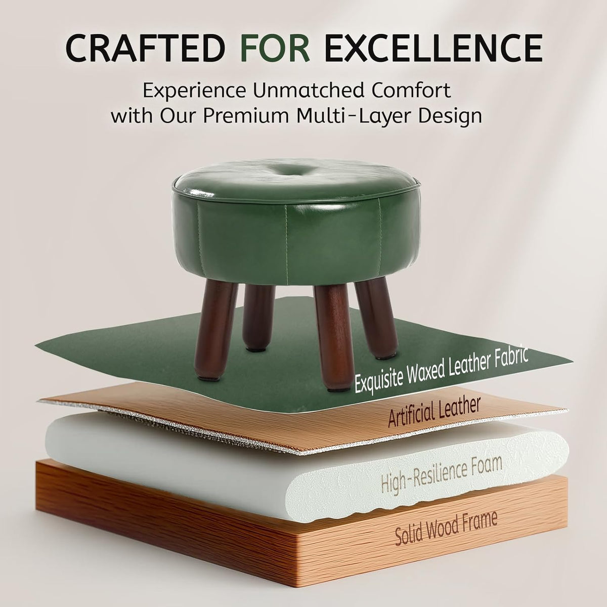oakvivo 13in Small Foot Stool Ottoman, Round Faux Leather Foot Rest for Couch, Under Desk Pouf Footstool Footrest with Non-Skid Rubber Legs for Ling Room, Bedroom, 13''L x 13''W x 10.2''H, Green