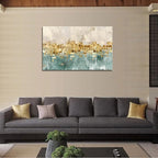 DZL Art A74681 Gold Abstract Painting Modern Decor Wall Art Gold Canvas Gray Contemporary Canvas Living Room Art 32.00'' x 48.00''