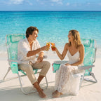 Low Beach Chairs for Adults - 5-Position Lay-Flat Backpack Chair with Large Insulated Cooler & Storage Pocket, Aluminum Frame, Portable for Travel & Outdoor, Supports 300lbs, Ocean Mint
