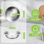 304(18/8) Stainless Steel Mixing Bowls for Kitchen, 4 Pack 7" 21.22 fl.oz Metal Mixing Bowls Set Stackable for Baking Serving Cooking Food Prep Storage Dishwasher Safe Lightweight