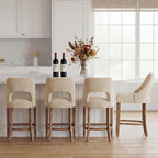 UVV Bar Stools Set of 4, Upholstered Counter Height Bar Stools, Modern Counter Stools with Wood Legs for Kitchen Island Dining Room Bar, Beige