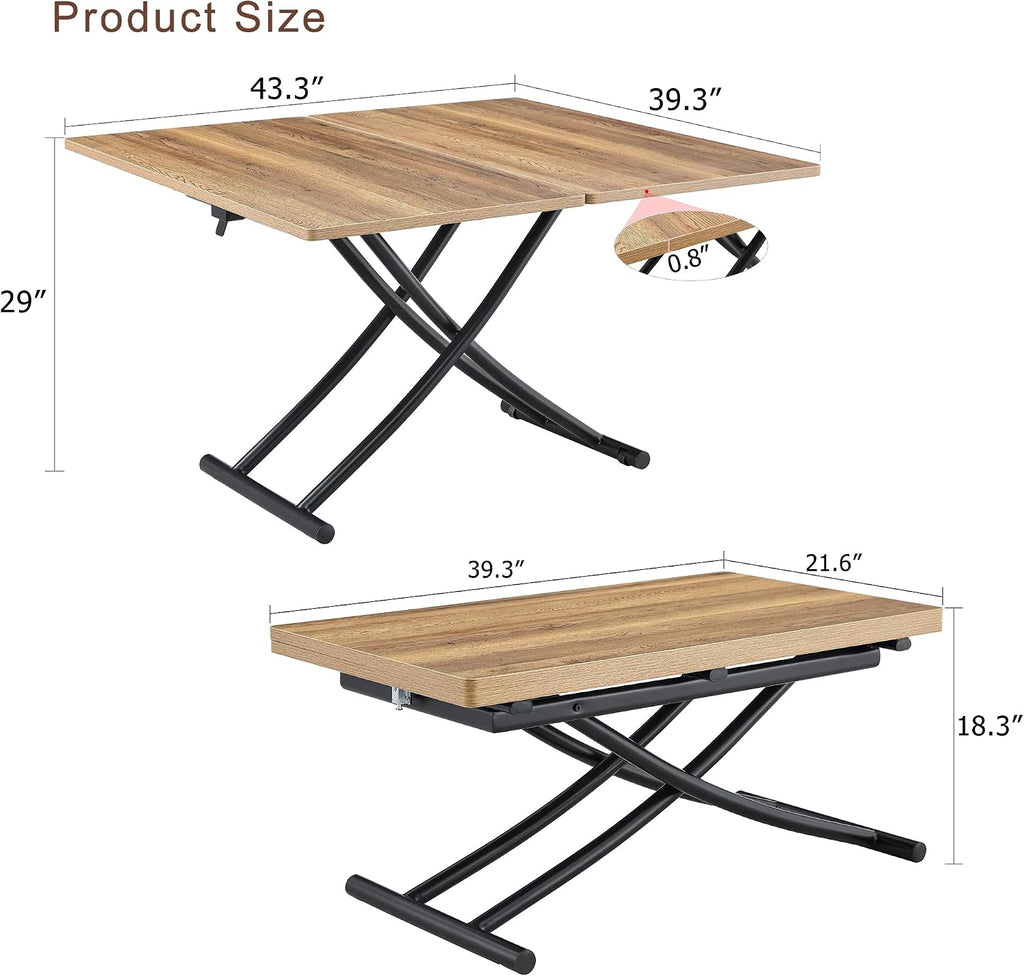 4 in 1 Adjustable Folding Dining Table, Drop Leaf Coffee Table for Small Spaces, Converts to Dining Table, Scratch-Resistant Wood Grain Top with Metal Frame for Breakfast Nook kitchen living Room