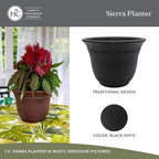 The HC Companies Sierra Round Self-Watering Pot - Lightweight Plastic Planter for Herbs & More - Durable Plant Pots for Indoor Plants & Outdoor Plants (10” Black Onyx, Pack of 1)