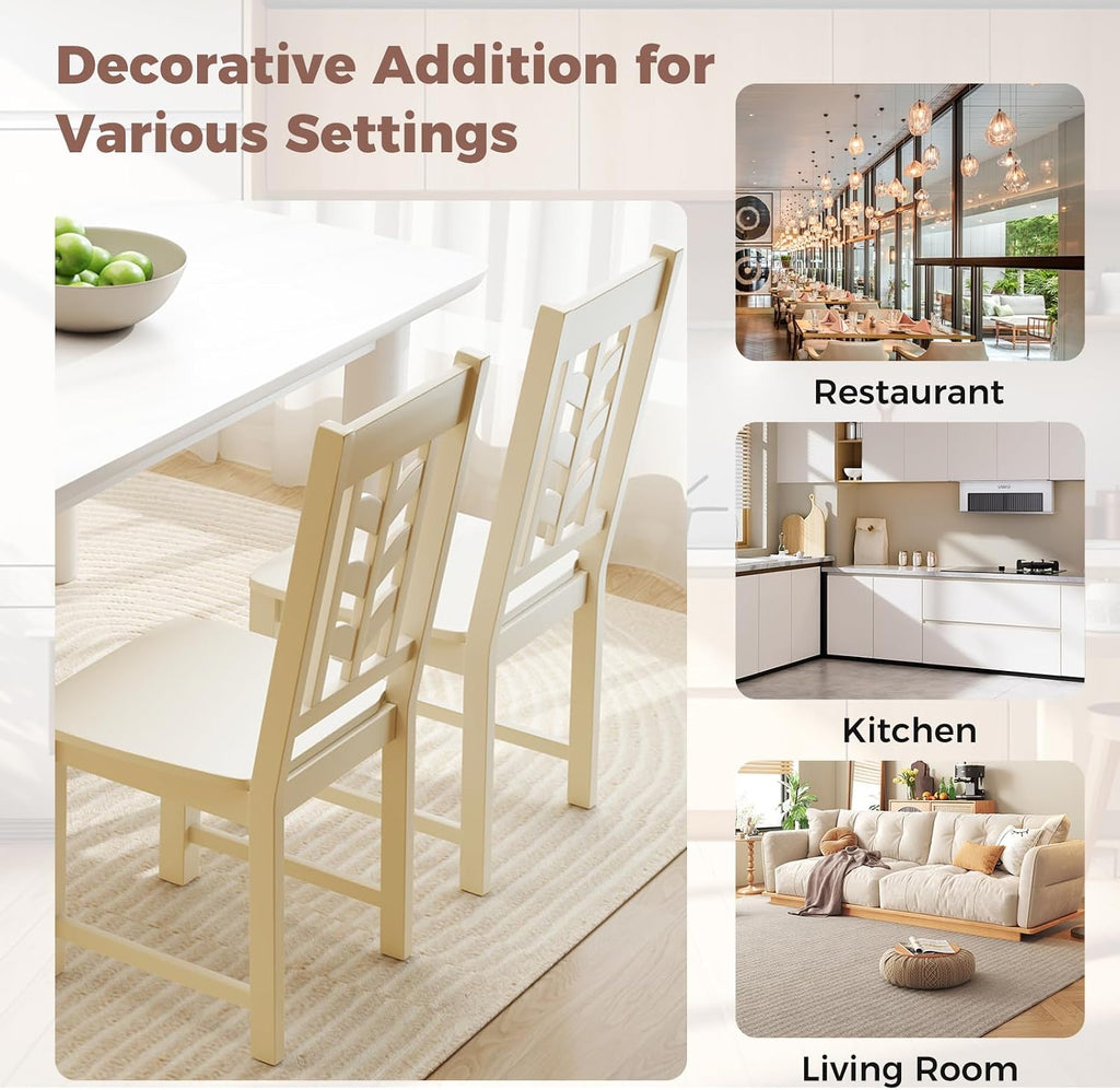 GIANTEX Wooden Dining Chairs Set of 2, Kitchen Chair w/Rubber Wood Frame & Leaf-Shaped High Back, Max Load 400 LBS, Farmhouse Armless Dinette Side Chairs for Living Room Restaurant, Cream White