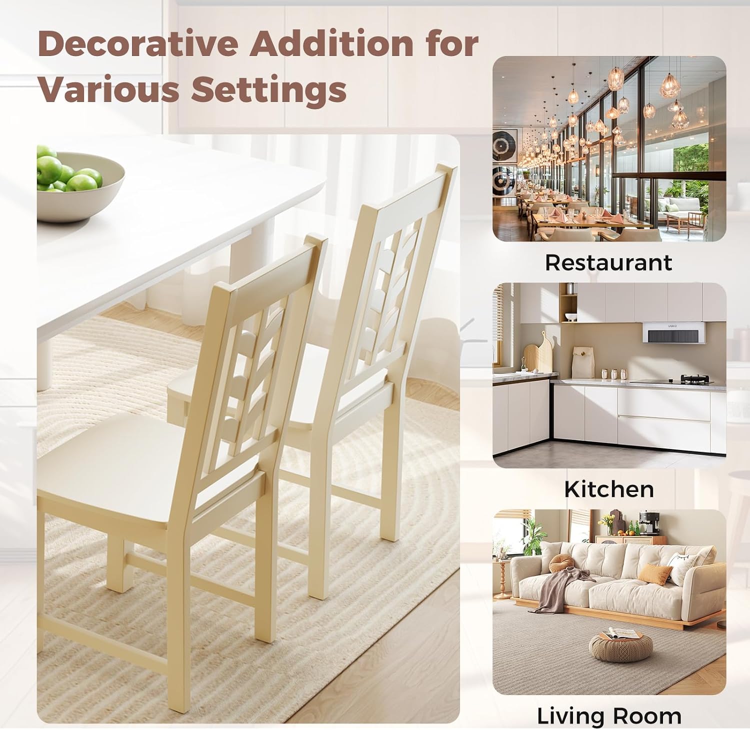 GIANTEX Wooden Dining Chairs Set of 2, Kitchen Chair w/Rubber Wood Frame & Leaf-Shaped High Back, Max Load 400 LBS, Farmhouse Armless Dinette Side Chairs for Living Room Restaurant, Cream White