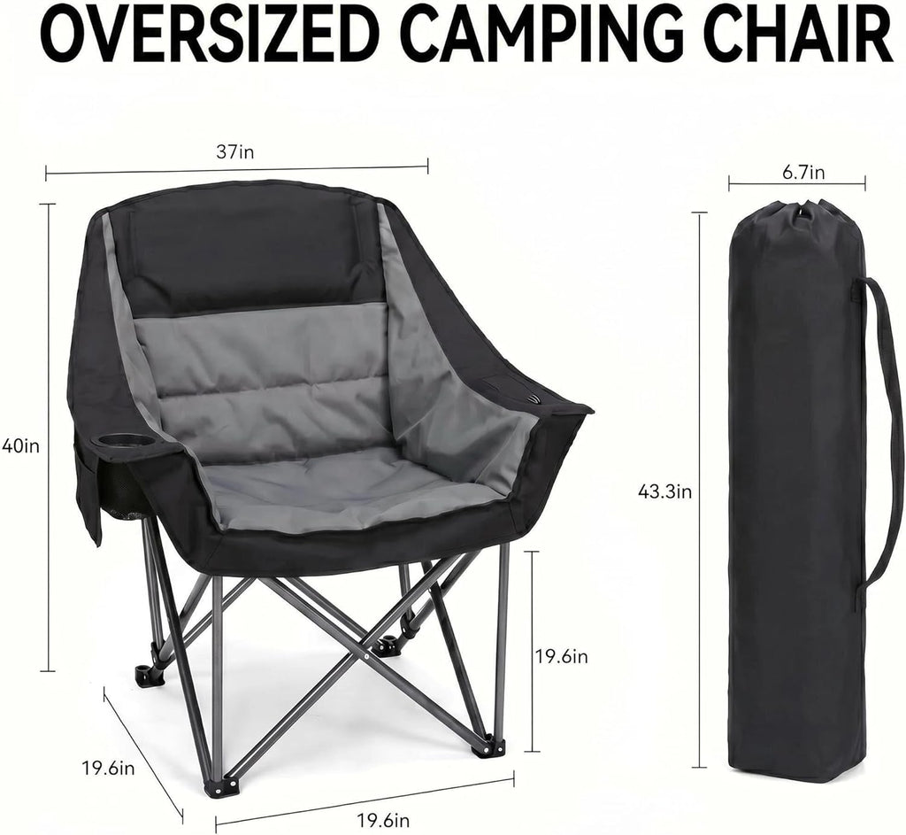 Oversized Heavy Duty Camping Chair for Adults, 500 lbs Capacity Padded Folding Chair with Side Cooler Bag, Cup Holder & Storage Pockets, Portable Lawn Chair for Fishing, Beach, Picnic & Sports-2PCS