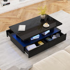 MHOM 41.3" LED Coffee Table, Modern High Gloss Living Room Table with 4 Drawers, Stylish Center Table for Living Room, Office and Apartment, Black