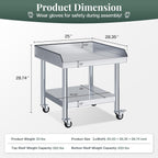 Jocisland 25"x28" Stainless Steel Equipment Stand & Equipment Grill Stand Table, NSF Certified with Adjustable Undershelf, Wheels and Edge Baffle for Commercial Kitchen, Restaurant & Home