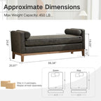 End of Bed Bench for Bedroom, 66.34'' Long King Size Vegan Leather Bench with Arms Upholstered Shoe Bench for Entryway, Hallway, Cloakroom, Window Bench (Grey PU).