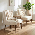 chairus Tufted Slipper Accent Chairs Set of 2, Linen Upholstered Armless Living Room Chairs with Nailhead Trim, Mid-Century Modern Wingback Side Chairs for Bedroom Office Reception, Cream White