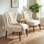 chairus Tufted Slipper Accent Chairs Set of 2, Linen Upholstered Armless Living Room Chairs with Nailhead Trim, Mid-Century Modern Wingback Side Chairs for Bedroom Office Reception, Cream White
