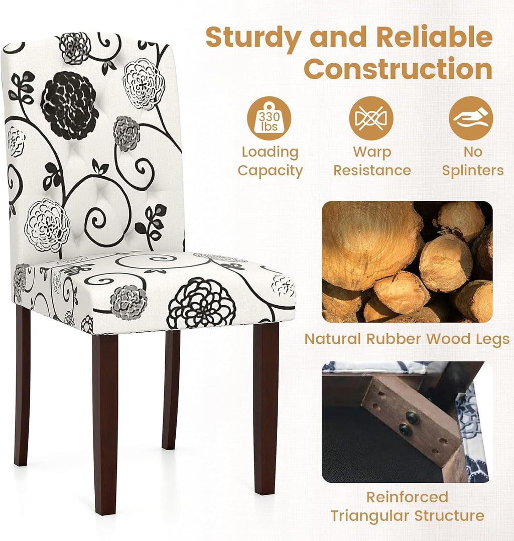 GOFLAME Upholstered Dining Chairs Set of 2, Button Tufted Fabric Upholstered Parson Chairs with Rubber Wood Legs, Padded Seat and High Curved Backrest, Armless Kitchen Chairs for Dining Room, Floral