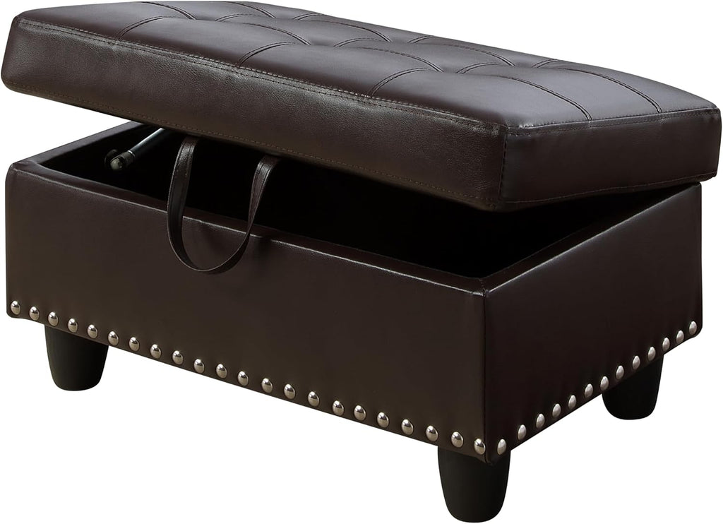 Simple Deluxe Ottoman with Storage Bench Chair, 28.5" L x 19.5" W x 17.5" H Foot Rest Stools with Synthetic Leather,Ottoman Storage Chest Box with Padded Seat for Bedroom, Living Room, Entryway,Brown