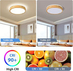 Modern Dimmable Wood Flush Mount Ceiling Light, 2700K-6000K 5CCT Round Close to Ceiling Lighting Fixtures, Minimalist LED Ceiling Lamp for Bedroom, Kitchen, Hallway, Living Room-15.74in
