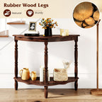 GOFLAME Half Moon Entryway Table, Retro Console Table with Storage Shelf & Solid Rubber Wood Legs, Vintage Display Accent Table, 2-Tier Curved Sofa Table for Living Room, Hallway, Entry, Walnut