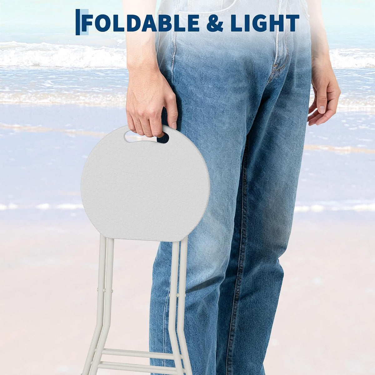 Garvee Folding Stool, Backless 18-Inch Stool, Portable with Handle, Foldable Bar Stool, Anti-Slip Feet, 600Lbs Capacity, for Bar Stools Kitchen Home Indoor and Outdoor Use (White-2, 18)