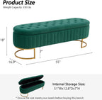 Velvet Storage Bench for Bedroom, Modern Tufted End of Bed Bench for King Size Bed, Upholstered Long Ottoman Bench with Gold Legs for Living Room/Entryway (Green, 55" W)