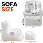 Cvortll Giant Bean Bag Chair for Adults with Ottoman, High-Density Oversized Bean Bag Sofa, Cozy Lazy Comfy Floor Sofa for Bedroom, Reading Chair for Living Room, White