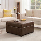Homebeez 28" Faux Leather Storage Ottoman Bench, Button Tufted Ottoman | Square Coffee Table Ottoman with Wooden Legs for Living Room Bedroom, Mottled Brown