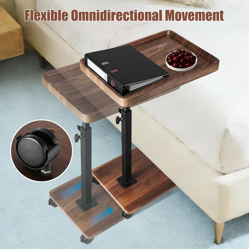 C Shaped End Table for Couch, Adjustable Height C Shaped Side Table with Wheels,TV Trays Table for Sofa, Bedroom,Living Room Small Spaces Couch Table