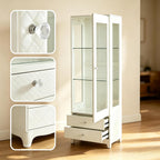 Freestanding Wine Cabinet, Upholstered Glass Door Bar Cabinet, 180° Viewing, 5-Color Ceiling Light, Adjustable Shelves, for Home or Dining Room, White