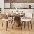 REONEY 360° Swivel Dining Chairs Set of 8, Mid Century Modern Kitchen Chair with Walnut Bentwood Back and Legs, Upholstered PU Leather for Dining Room, Kitchen, Restaurant, Cafe, Beige