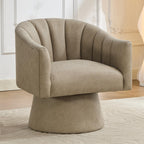 Swivel Accent Chair, Faux Leather 360° Swivel Barrel Chair Upholstered Modern Living Room Chair, Overstuffed Reading Armchair for Bedroom,Vanity,Office-Dark Apricot