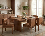 CIMOTA Modern Upholstered Dining Chairs Set of 4, Faux Leather Kitchen & Dining Room Chairs Boucle Armless Side Chairs with Curved Backrest/Solid Wood Legs, PU Brown