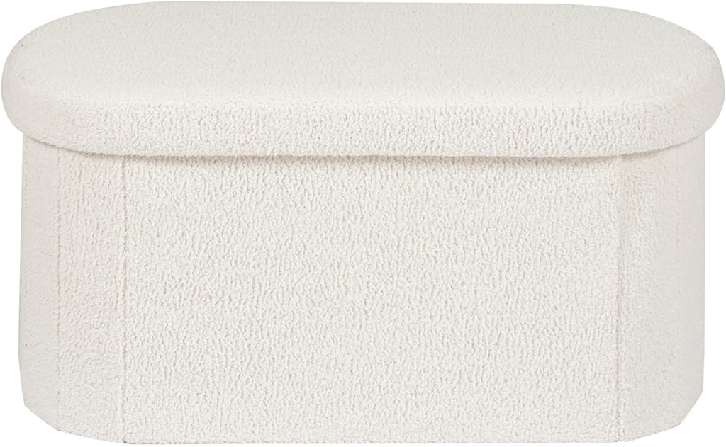 PINPLUS Storage Ottoman Bench Tufted Oval with Storage for Living Room Boulce Foot Rest, Velvet Foot Rest 30"x15"x15" White