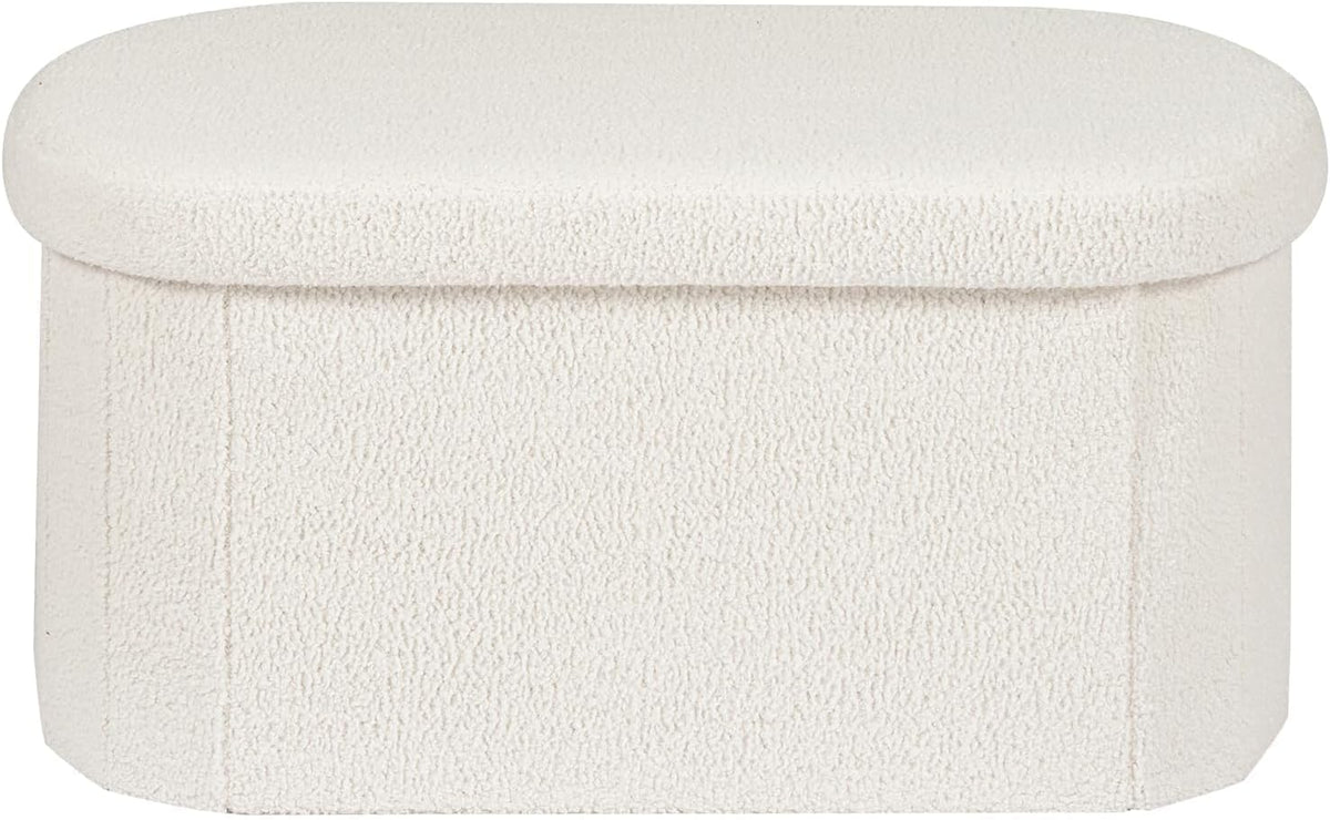 PINPLUS Storage Ottoman Bench Tufted Oval with Storage for Living Room Boulce Foot Rest, Velvet Foot Rest 30"x15"x15" White