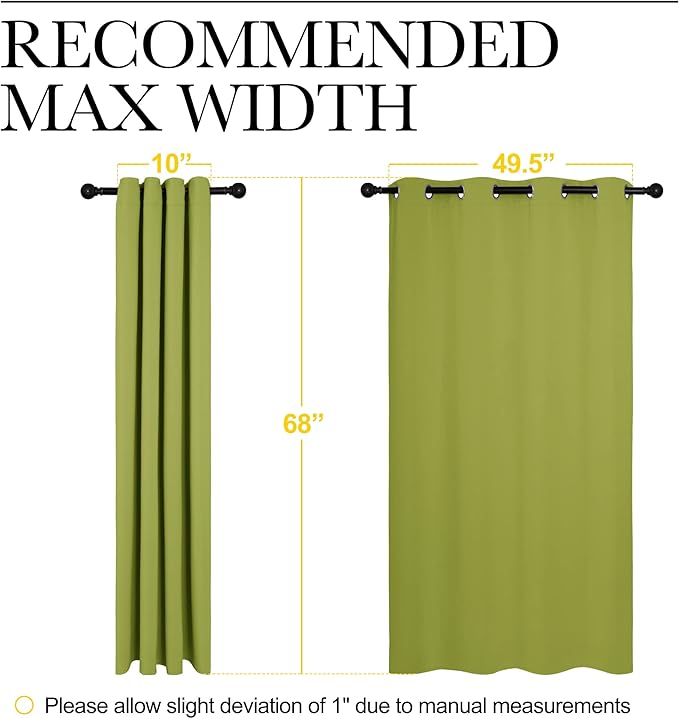NICETOWN Blackout Curtain Panels for Loft Window, Thermal Insulated Solid Grommet Top Blackout Draperies/Drapes for Window (1 Pair, 55 x 68 inches in Fresh Green)