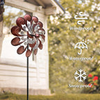 GUAGUA Classical Metal Wind Spinner Outdoor, 360 Degrees Swivel Wind Spinners for Yard and Garden, 74 Inch Kinetic Wind Sculptures Willow Leaves Patio Decor (Bronze & Red)