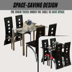 Karl home Glass Dining Table Set for 4, PVC Chairs,Silver Leg,Easy Assembly | Glass tabletop, 4 PVC chairs, space-saving, high back for long seating, for kitchen/breakfast/dining/living room