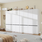 White Armoire Wardrobe Closet: 74" Wooden Wardrobe Closet with 8 Doors, Bedroom Armoires with Hanging Rod, Tall Closets Cabinet for Hanging Clothes (126")